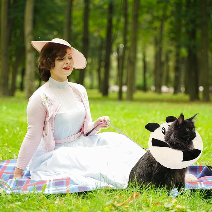 Adjustable Cat Collar Soft to Stop Licking After Surgery for Kitten, Alternative to Cone of Shame, Donut Cone for Cats, Pet Elizabethan Collar (Panda, Medium)