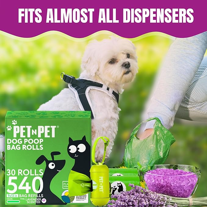 Pet N Pet Poop Bags For Dogs, Green 540 Counts Lavender Scented Dog Poop Bags Rolls, Dog Bag, Pet Waste Bag