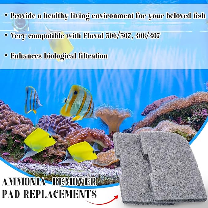 30 Pcs Ammonia Remover Pad Compatible with 306/307/406/407 Aquarium Canister Filter Media Ammonia Reducer for Fish Tank Replacement Parts Accessories