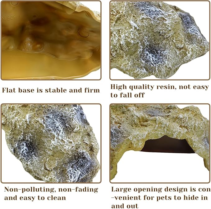 Hamiledyi Reptile Hides Large Simulation Rock Reptile Cave Hideouts Terrarium Habitat Décor Bearded Dragon Hideout for Snake Geckos Lizards Turtle Frogs Amphibians (L)