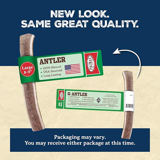 Primal Antlers for Dogs, Grade A Split Stag Antlers for Large Canines 30-45 lb, Natural Chews for Aggressive Chewers, Naturally Shed, Long Lasting Dog Bones, 1 ct