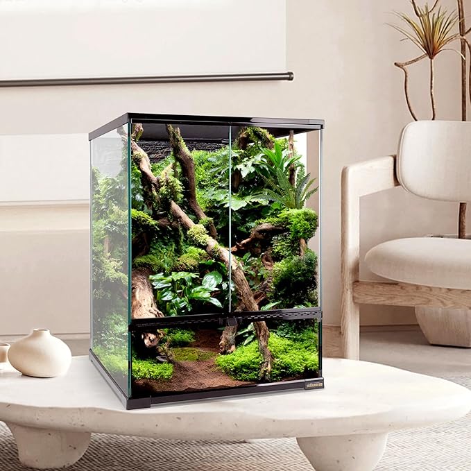 30 Gallon Tall Reptile Glass Tank Terrarium 18"x18"x24" Large Habitat Enclosure for Gecko,Lizard,Chameleon,Frog,Snake,No Install Needed and Come with Tank Background