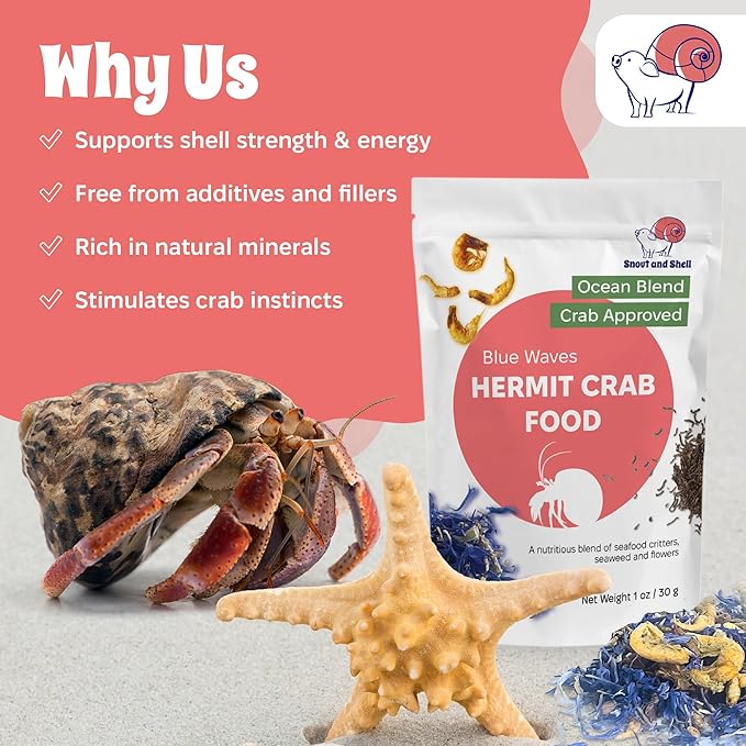Blue Waves Hermit Crab Food – Marine Protein with Krill, Bloodworms & Sea Veggies – 30g – Snout and Shell