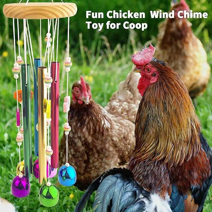 2PCS Chicken Toys for Coop, Multicolor Wind Chime Enrichment Art Hanging Chick Peck Toy with Colorful Bells, Chicken Musical Coop Accessories, Coop Toys for Hens Chicks Poultry Birds Parrots