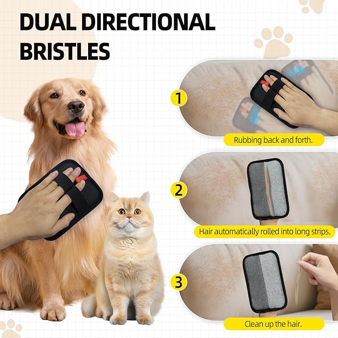 Pet Hair Remover, Reusable Electrostatic Pet Hair Remover Gloves – Double-Sided Grooming & Deshedding Gloves for Cats & Dogs, Pet Fur Removal for Furniture, Carpet, Couch & Clothing -1 PCS