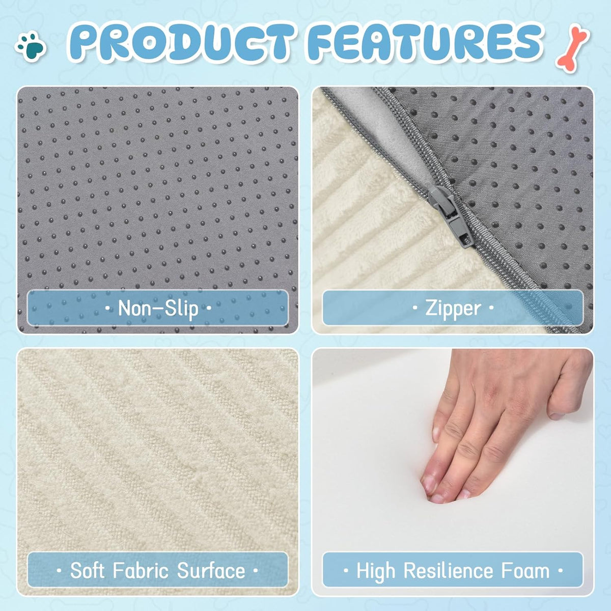 Dog Stairs & Steps for High Beds, 2 Steps High Density Foam Waterproof Dog Ramp for Small Dogs and Cats, Pet Stairs with Washable Cover for Bed, Couch, Sofa and Car, Beige (H: 11.8")