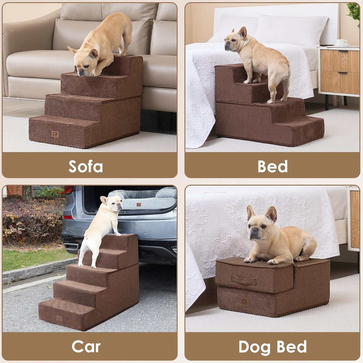 EHEYCIGA Dog Stairs for High Bed 22.5" H, 5-Step Dog Steps for Bed, Pet Steps for Small Dogs and Cats, Non-Slip Balanced Pet Ramp Indoor, Brown