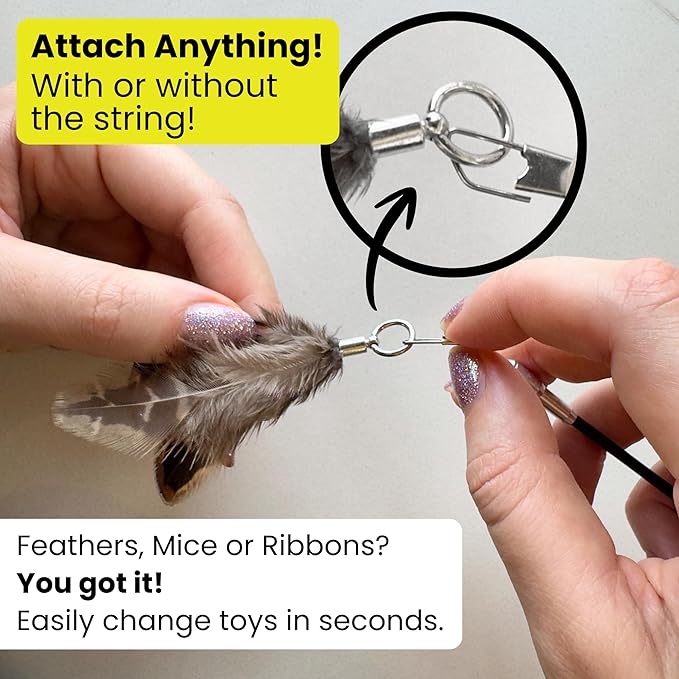 Forever Stick - The Unbreakable Cat Teaser Wand, Extra Long Durable Interactive Toy for Indoor Cats, Cat Fishing Pole Toy for Bored Indoor Adult Cats, Feather String Toy On Stick Enrichment