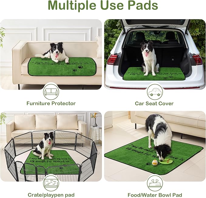 Qeils Reusable Dog Pee Pads, 2 Pack Super Absorbent & Leakproof Washable Puppy Pads with Soft Green Top Layer, for Potty Training, Crates, Couch, Car Seats & Pet Beds, 36"x 36"