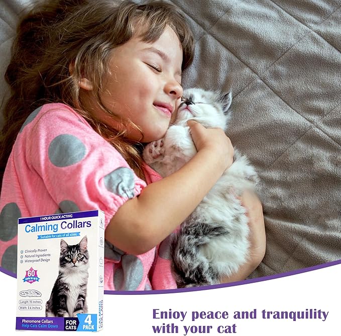 4 Pack Calming Collar for Cats - Long-Lasting Anxiety and Stress Relief, Relaxing Cat Collar,Adjustable Pheromones Collar for Cats,Natural Soothing 60 Days of Continuous Calming Move