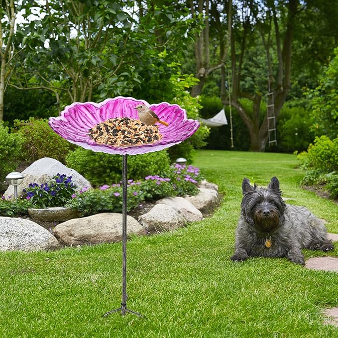 MUMTOP Glass Bird Baths for Outdoors, 12 Inch Bird Bath Bowl with Metal Stake Sunflower Bird Feeders for Garden and Patio Decor