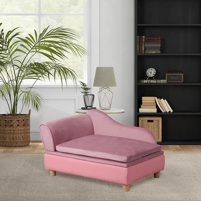Pet Bed Sofa, Puppy Bed with Storage, Small Dog Couch with Removable & Washable Cushion, Comfy Pet Couch Bed for Cats & Puppy(Pink)
