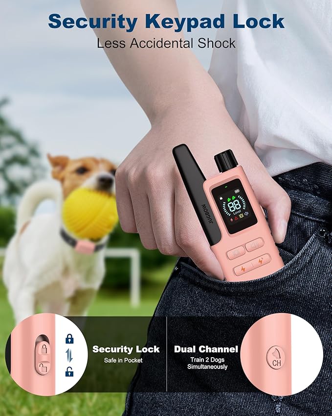 Jugbow Dog Shock Collar - 4200FT Dog Training Collar with Remote Innovative IPX7 Waterproof with 4 Training Modes, Rechargeable E-Collar for All Breeds Pink