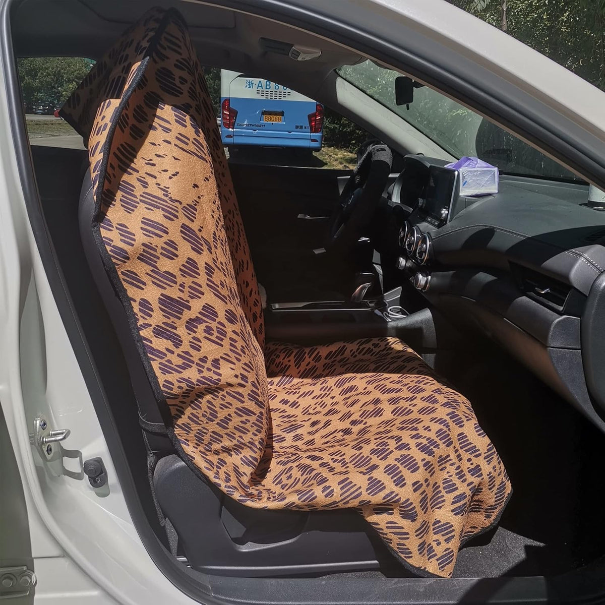 Car Seat Cover Protector Front Seats,for Gym Workout,Running,Swimming,Beach and Hiking,Waterproof Sweat Towel Bucket Seat Covers for Cars SUV Trucks (Leopard, 1Pcs)