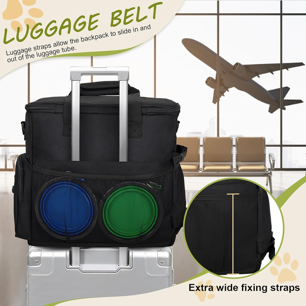Dog Travel Bag Airline Approved–Pet Travel Tote with Collapsible Bowls,Food Containers & Feeding Mat–Multi-Pocket Organizer for Dogs & Cats, Durable & Water-Resistant for Hiking,Trips,Outdoors