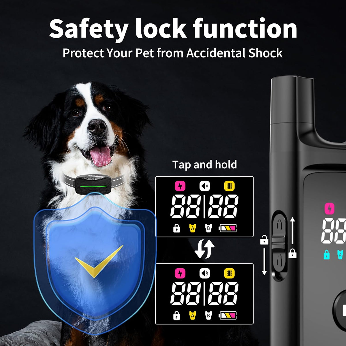 Dog Training Shock Collar 4000FT Dog Bark Collar with Remote IP67 Waterproof 4 Training Modes Beep Vibration Shock Light Mode Magnetic Charger Electric Dogs Collar 8-25 inches Double Shock Iron Black