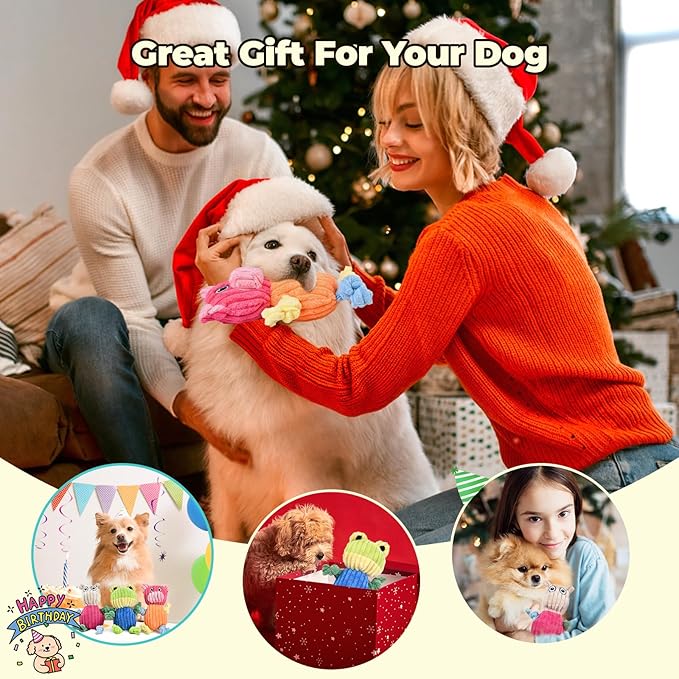 3pcs Dog Squeaky Toys, Plush Stuffed Puppy Chew Toy for Extended Play, Interactive Toys Great Gifts for Small Medium Large Chewer Dogs, Pet Toy Bulk to Keep Them Busy(Forg&Hippo&Pig)
