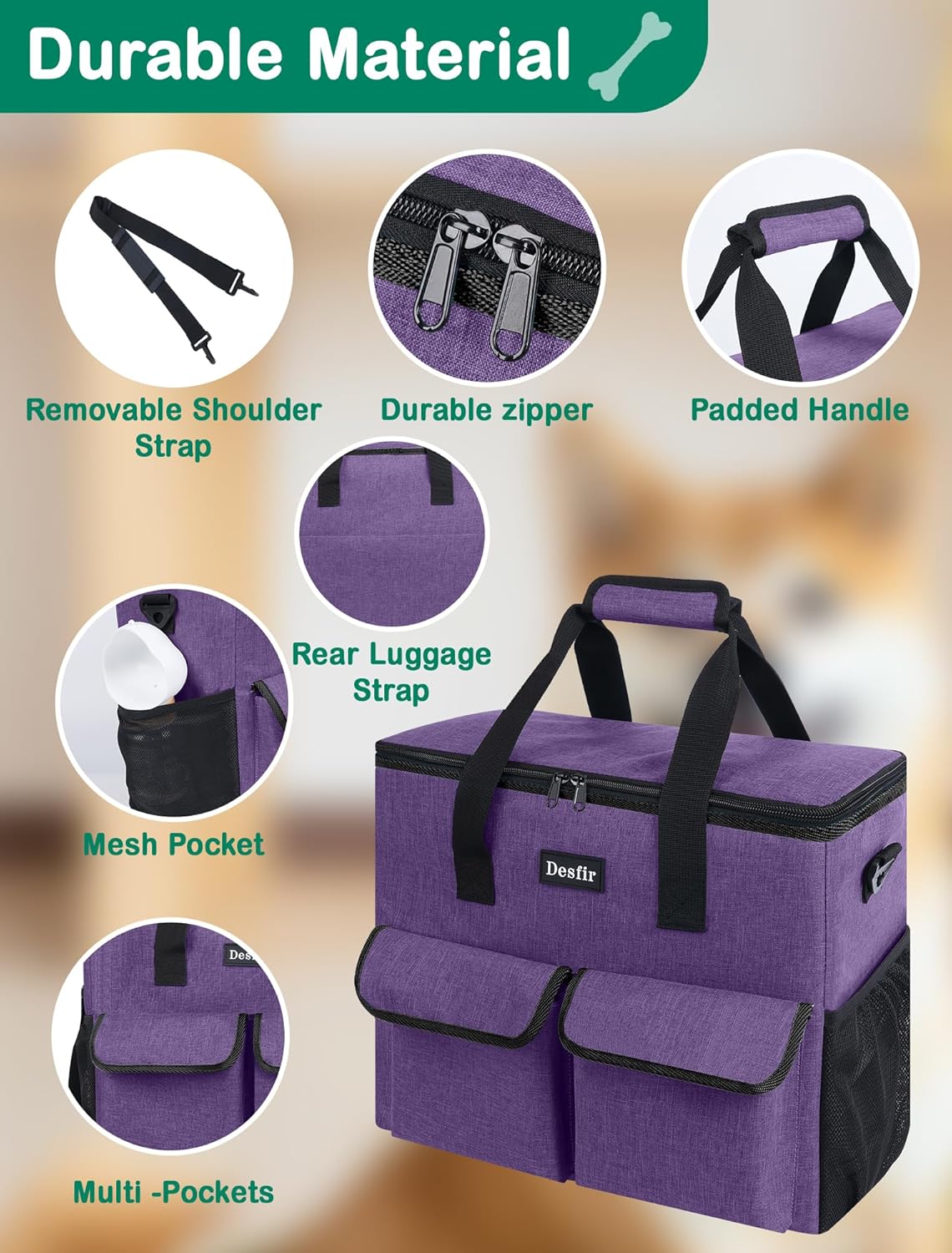 Large Pet Travel Bag Organizer - Dog & Cat Tote with Food Containers, Bowls, Feeding Mat, Perfect for Camping, Hiking (Multi-Pocket Design)