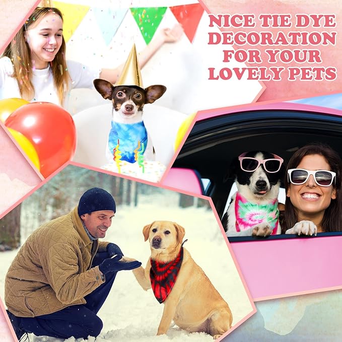 50 Pcs Tie Dye Dog Bandanas Bulk Pet Bibs Colorful Triangle Scarf Pet Bandanas for Medium Large Dogs Spring Summer Birthday Costume Decoration