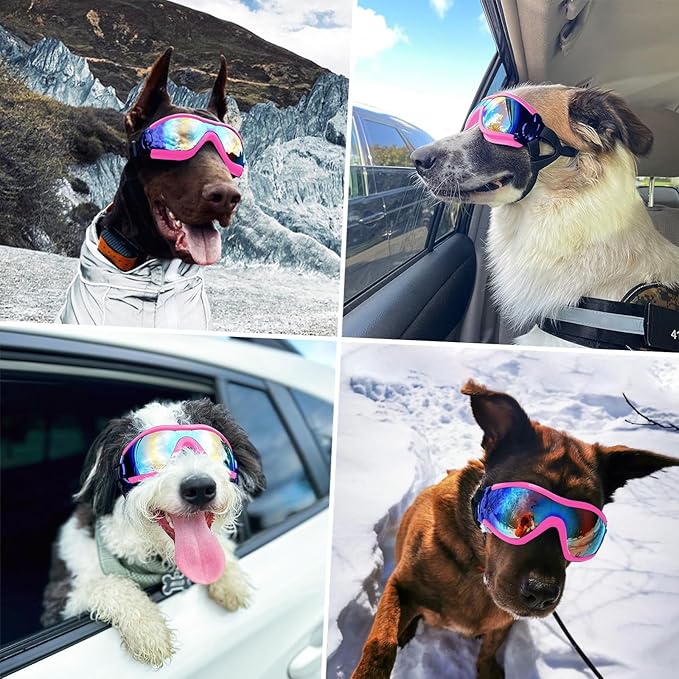 Dog Goggles Dog Sunglasses for Medium to Large Breed Anti-UV Eye Protection with Adjustable Straps- Pink