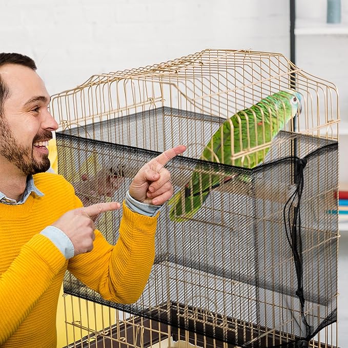 2 Pack Bird Cage Seed Catcher Guard, Bird Cage Cover,Heavy Duty Adjustable Nylon Mesh Netting Seed Catche for Parrot Parakeet Macaw African(L-94.4’’*14.9’’)