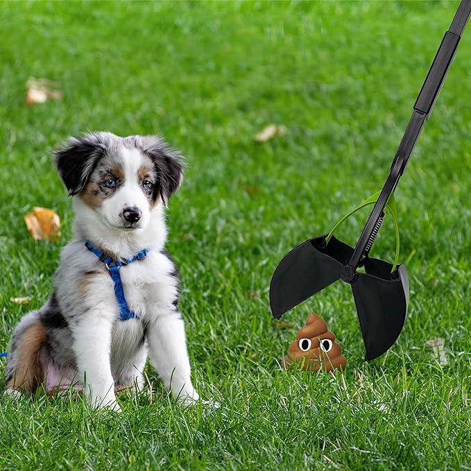 32" Pooper Scooper for Large Medium Small Dogs with Bag Attachment, Extra Long Handle Heavy Duty with 30 Dog Poop Bags & 1 Dispenser Poop Scoop, Foldable Dog Poop Picker Upper for Yard