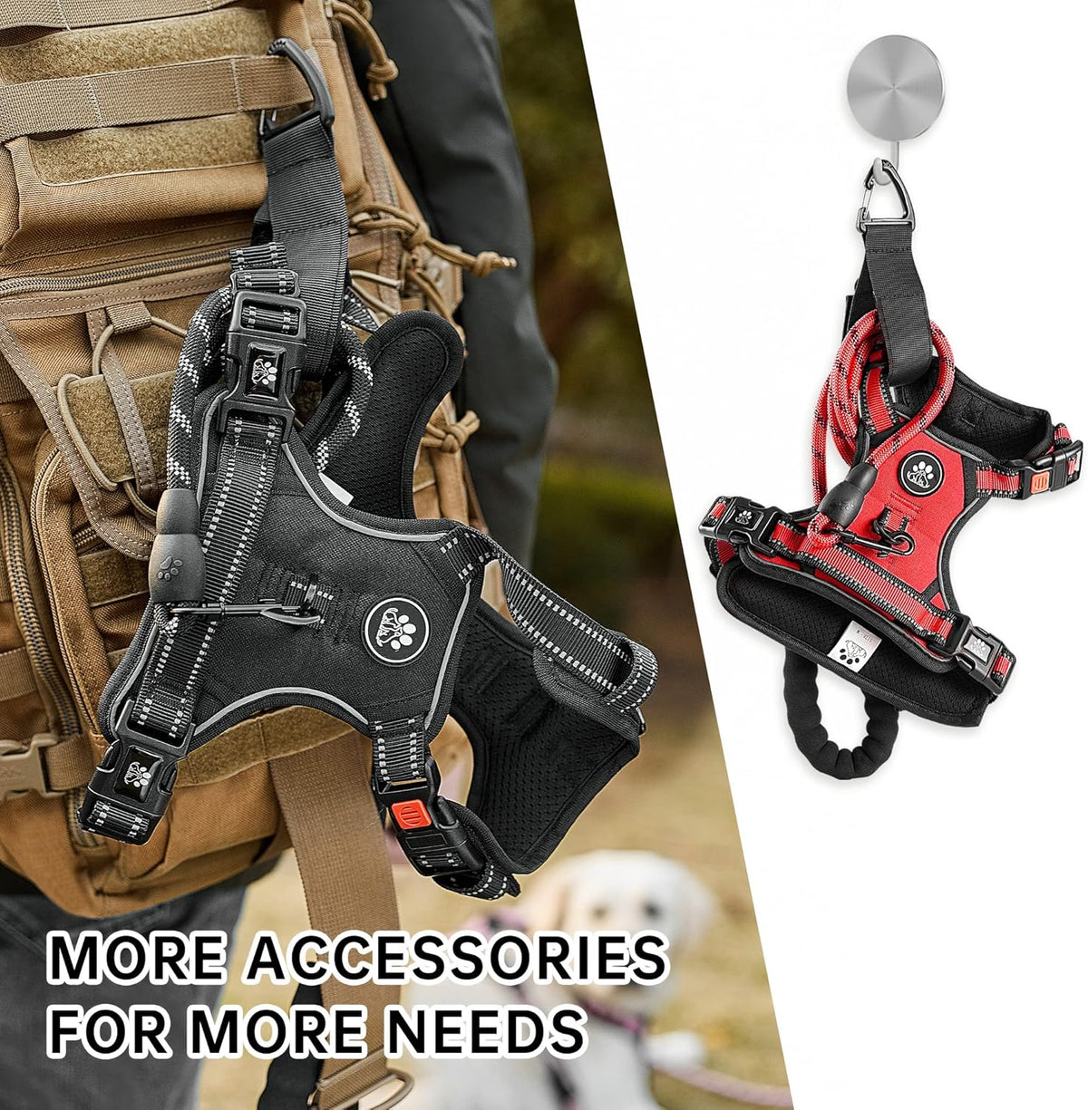NESTROAD No Pull Dog Harness,Adjustable Oxford Dog Vest Harness with Leash,Reflective No-Choke Pet Harness with Easy Control Soft Handle for Small Medium Dogs(Medium,Red)