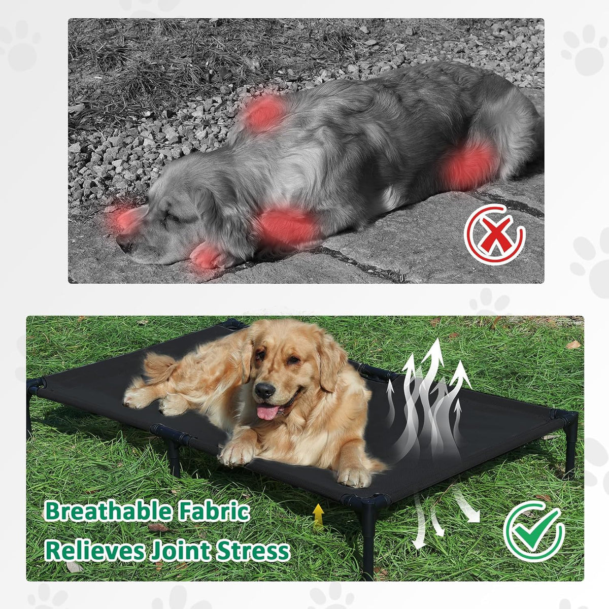 XL Elevated Dog Bed Outdoor, Cooling Raised Dogs Cot with Breathable Mesh & Anti-Slip Feet, Lifted Dog Beds with Frame, High Pet Hammock (XL, Black)