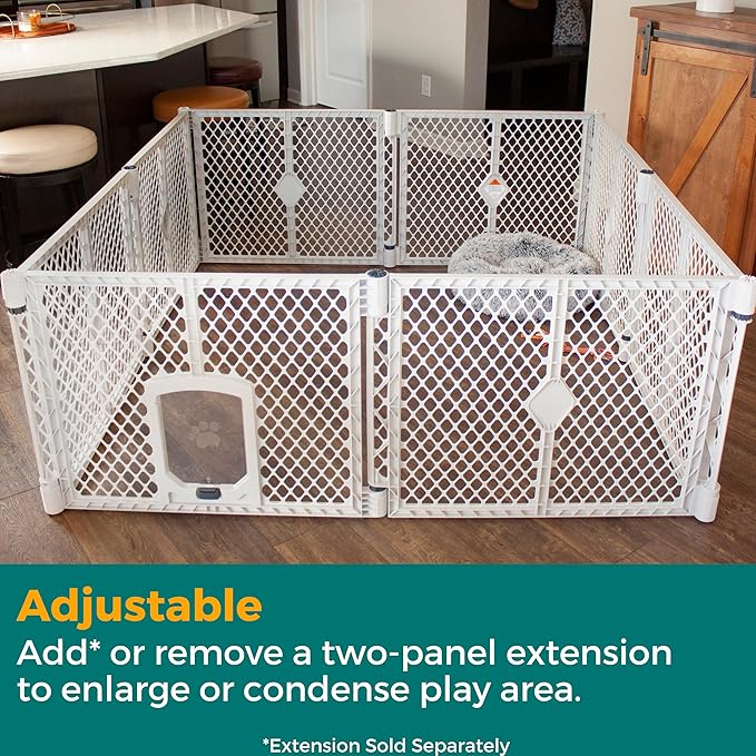MyPet Petyard Passage: 5.5 Ft. Wide Customizable Folding Dog Playpen with Passage Flap-Door for Indoor/Outdoor. Made in USA. 6-Panel Puppy Playpen. Freestanding Play Pen Dog Gate 26" Tall, Light Gray