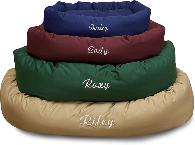 Majestic Pet Personalized 40 Inch Bagel Calming Dog Bed Washable – Cozy Soft Round Dog Bed with Spine Support for Dogs to Rest Their Head - Fluffy Donut Dog Bed 40x29x9 (Inch) - Large – Khaki