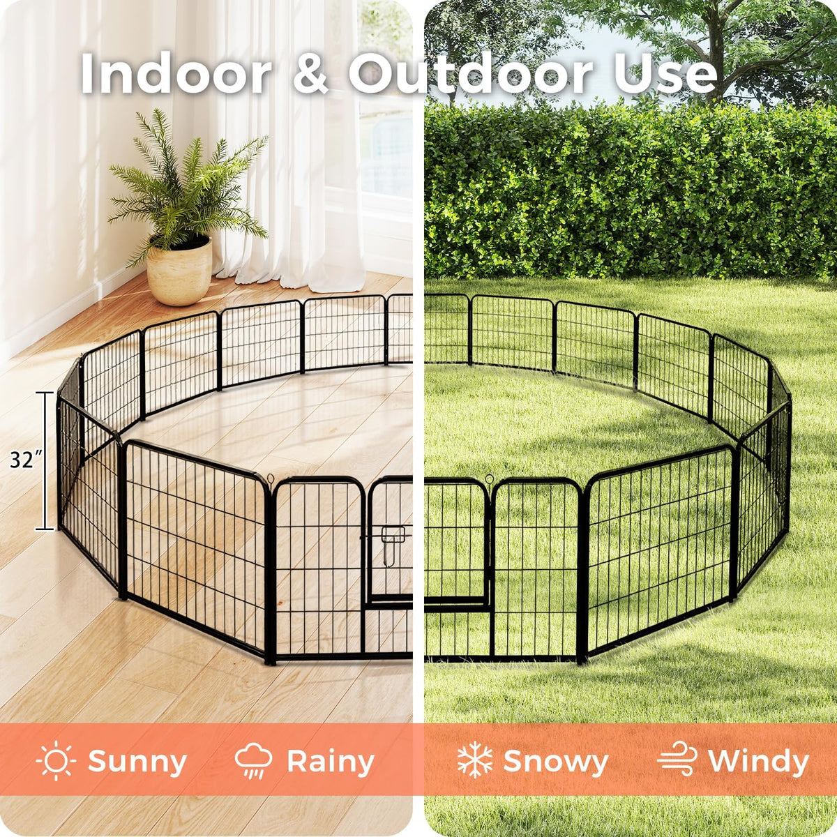 32 Inch Dog Playpen - 16 Panels Metal Pet Exercise Pen for Small-Medium Dogs, Indoor/Outdoor Dog Fence for Yard, Garden, Camping & RV Travel