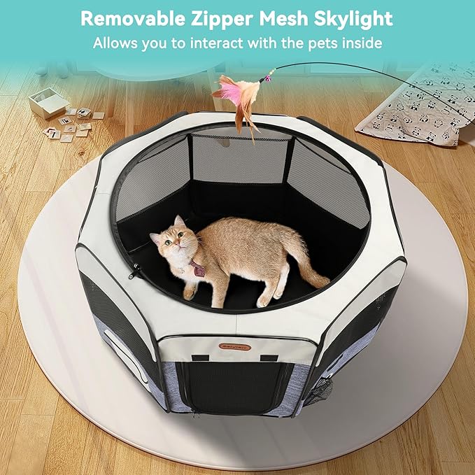 Dog Playpen, Portable Pet Play Pen Foldable Carrying Case, Puppy Pens Outsid for Small Cat Indoor/Outdoor, Removable Mesh Shade Cover