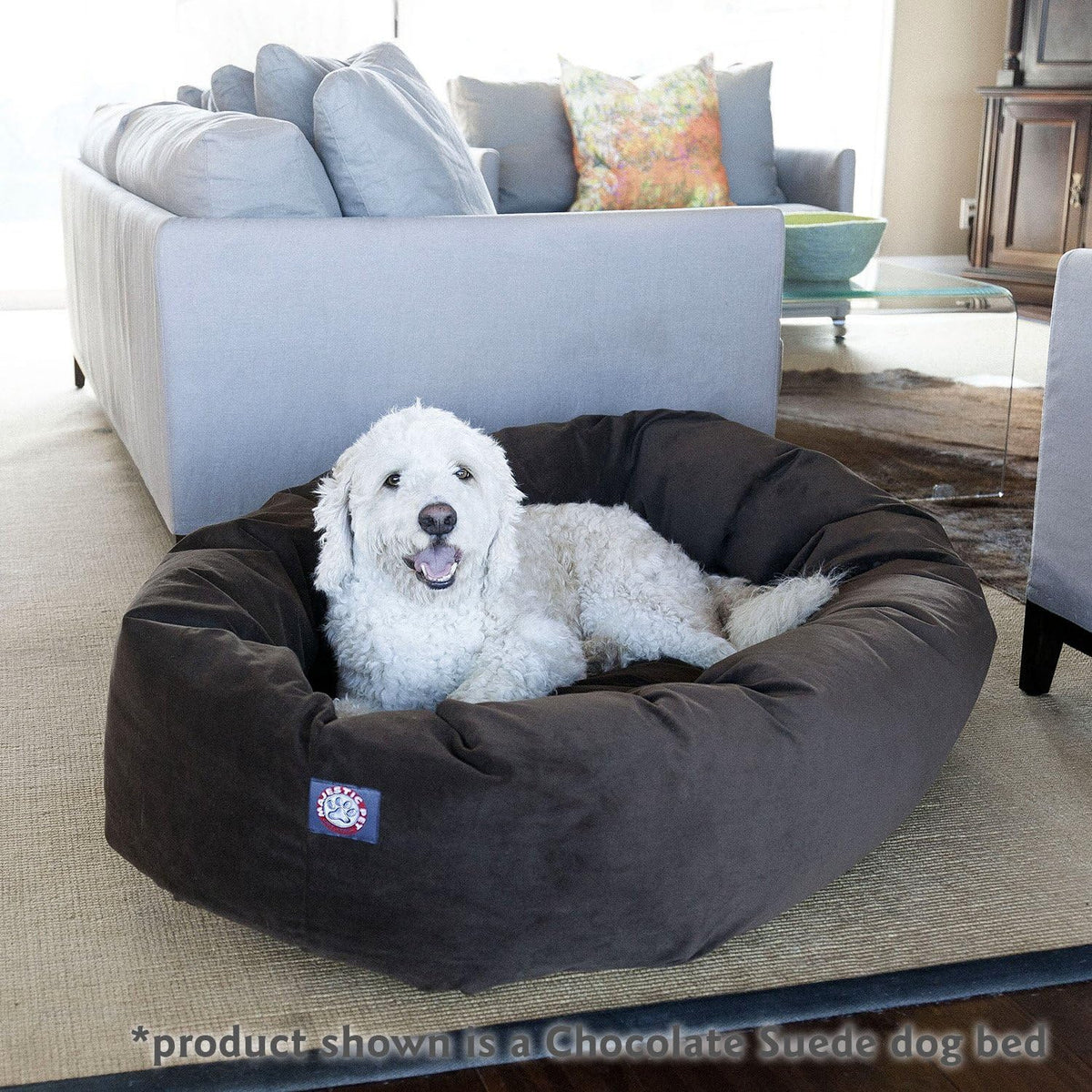 Majestic Pet 24 Inch Suede Calming Dog Bed Washable 24x19x7 (Inch) – Cozy Soft Round Donut Dog Bed with Spine Support for Dogs to Rest Their Head - Pet Bed Small – Gray