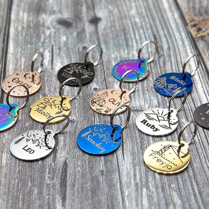 Personalized Dog Tag with 5 Lines of Custom Deep Engraved Durable Stainless Steel Pet ID Name Tag Designer Regular Size Round