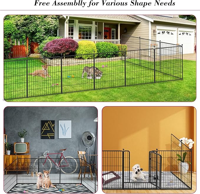 Dog Playpen 32 inch 28 Panels Indoor Outdoor Dog Pen for Medium/Small Dogs Heavy Duty Metal Dog Fence Outdoor for Yard, Puppy Playpen with Door Portable Pet Fence for RV Camping Yard