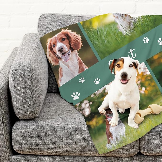 Prints Next Day โ Custom 50" x 60" Plush Pet Lightweight Blanket with Multi-Photo Upload - Personalized with Pet Lightweight's Name - Gift for Dog or Cat Owners - Printed in America