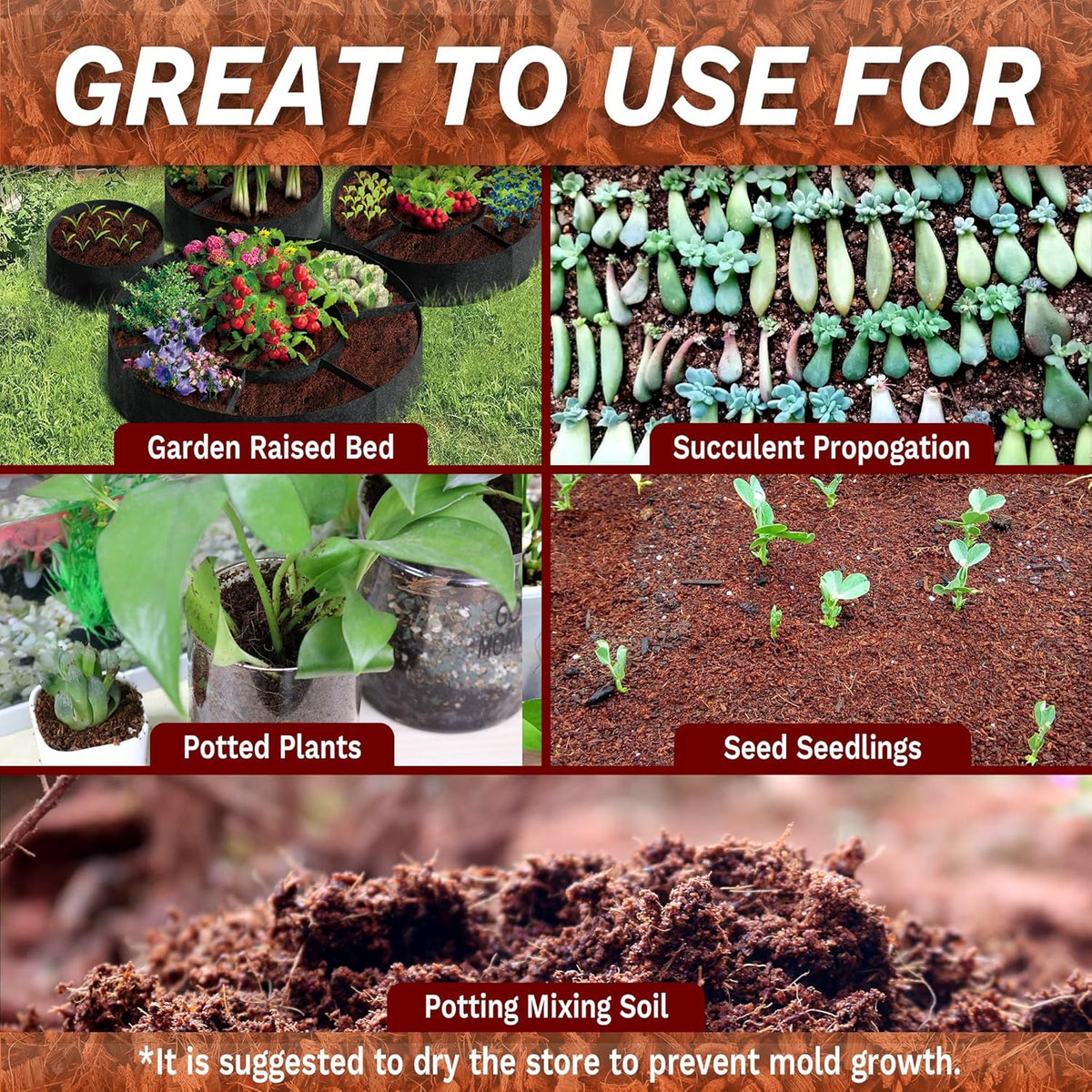 Coco Coir for Plants- 10LB Organic Coconut Coir Brick with Low EC & PH Balanced,Coco Fiber for Herbs& Flowers, Renewable Coco Soil for Planting(18 Gal.)
