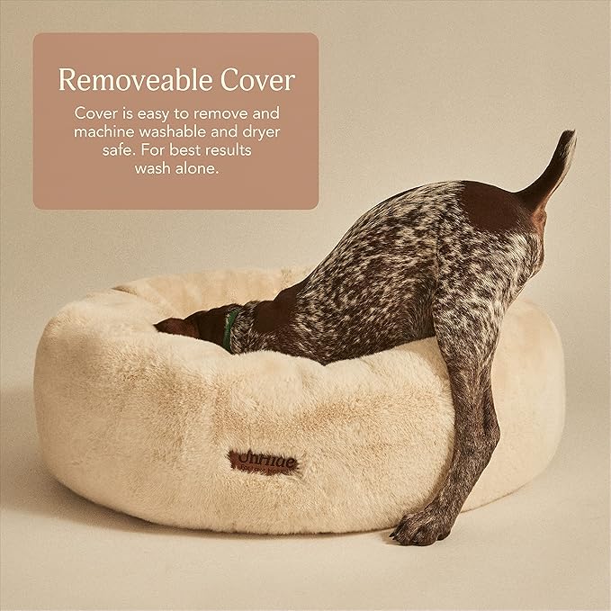 UnHide Floof Pet Bed - Medium (28" x 10") - Extra Soft Dog Bed - Removable Faux Fur Cover - Machine Washable - Helps Ease Pet Anxiety & Provides The Perfect Sleep - Taupe Ducky