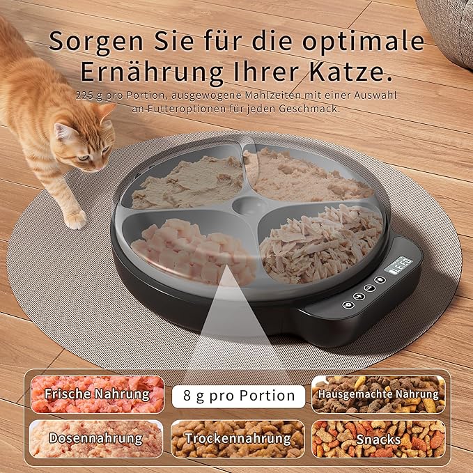 Automatic Cat Feeder Wet Food, Whisker-Friendly Automatic Cat Food Dispenser True 4-Meal Design with Locking Lid, Smart Timer Feeder for Wet Cat/Dog ,2-Ice Packs, Easy to Clean (Black)