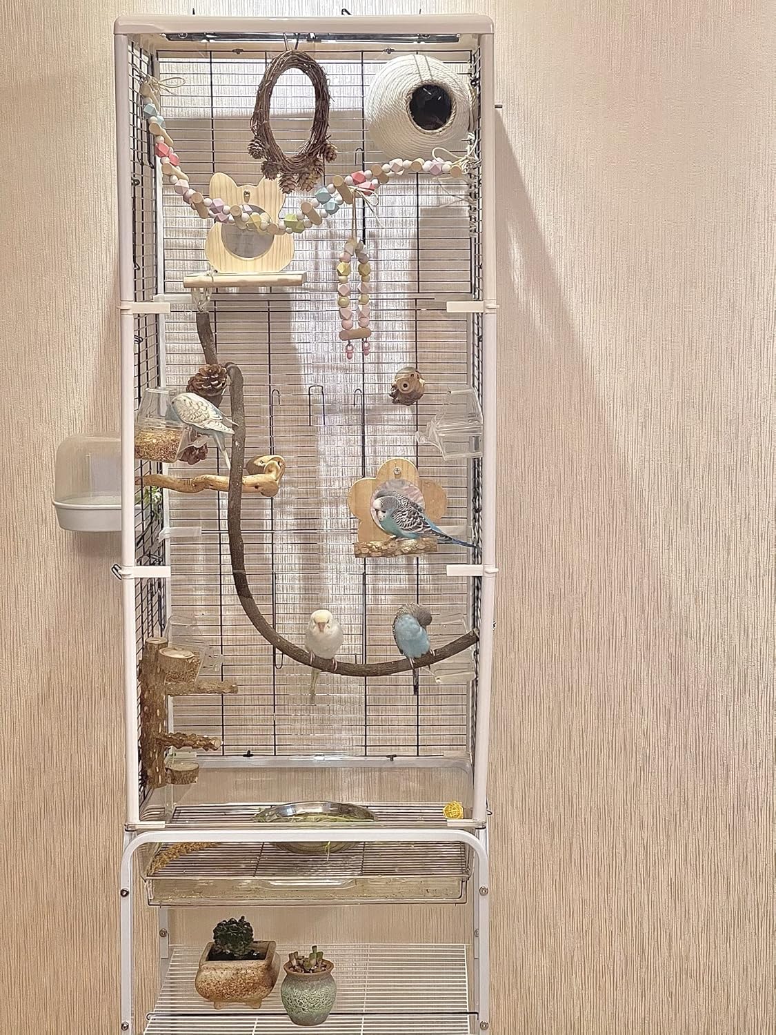 Parrot Perch Stand Bird Cage Stand Pole Natural Wild Grape Stick Grinding Paw Cage Accessories for Parakeet Cockatiels Budgies Conure Lovebirds Platform (S-Shaped)