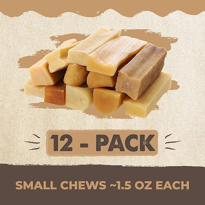 Mighty Paw Yak Cheese Chews for Dogs | All-Natural Long Lasting Pet Treats. Odorless and Great for Oral Health. Limited-Ingredient Chews for Puppies & Power-Chewers (Small, 12 Pack)