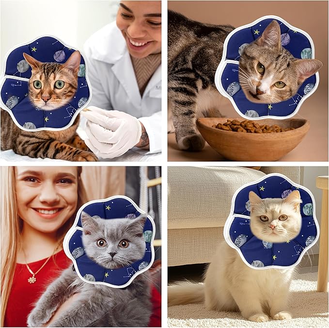 Soft Adjustable Cat Cone Collar, Comfortable Recovery Collar for Cats After Surgery (Blue, Large)