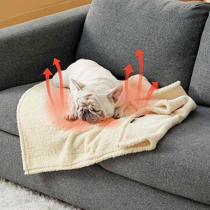 Bedsure Self Warming Blanket for Medium Dogs & Cats - Waterproof, Washable Couch Protector, Sherpa Fleece Puppy Blanket, Soft Plush Reversible Throw, 30"X40", White