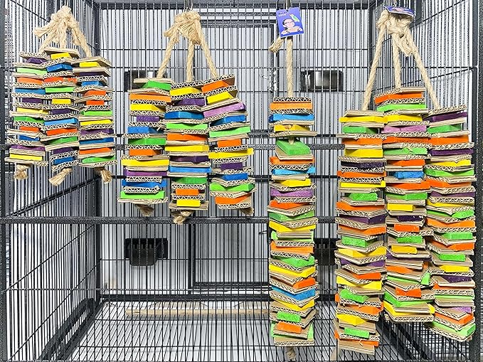 Birds LOVE Chew-Tastic Triple Tower Bird Cage Toy Shredded - Small Bird Toy for Green Cheek Conures Sun Conures Caiques Senegals Quakers and Similar Small Sized Parrots