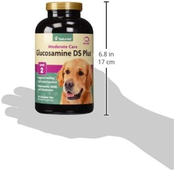 NaturVet Glucosamine DS Plus Level 2 Moderate Care Joint Support Supplement for Dogs and Cats, Chewable Tablets Time Release, Made in The USA, 120 Count