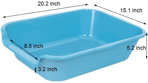 2 Pack of Extra Large Cat Litter Box (ABS Material), Low Entry Senior Litter Pen for Geriatric Kitty Big Cats, Jumbo Pet Safe Litter Boxes Tray for Pets Potty (Light Blue, 20" L x 15.5" W)
