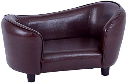 FixtureDisplays Small Pet Sofa Synthetic Leather 18" X 12" Seat Chocolate Brown for Dogs up to 18 lbs 12198NEW-NPF