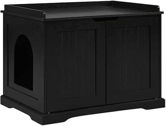 unipaws Black Cat Litter Box Enclosure Furniture, Kitty Hidden Cover, Concealed Dog Proof Litter Boxes Cabinet, Hideaway Litter Box, Cat House