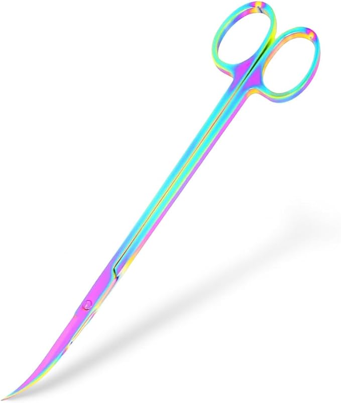 Mandala Crafts 12 Inches Rainbow Stainless Steel Curved Aquarium Scissors for Trimming Aquatic Plants – Bent Aquascape Scissors for Fish Tanks, Hospital Tanks, Goldfish Bowls, and Terrariums