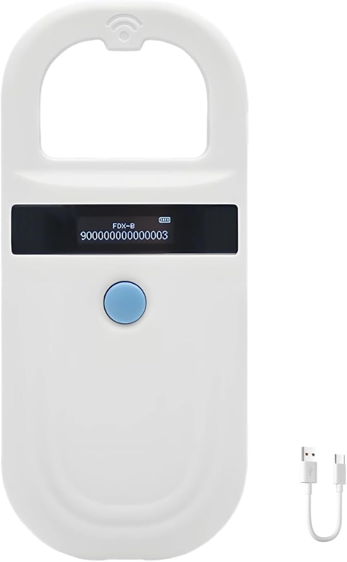 Pet Microchip Scanner, Handheld Reader with OLED Display, Universal for Pet Id Tracking, Compatible with Emid Fdx-B, 0-5.9 in Reading